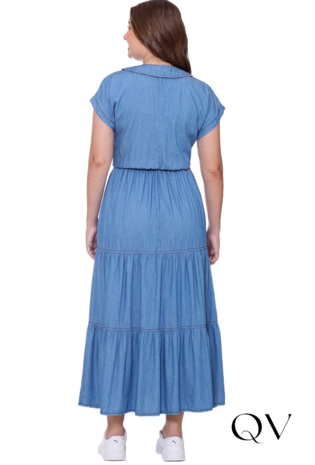 VESTIDO LONGO EM JEANS LEVE GOLA AZUL - HAPUK