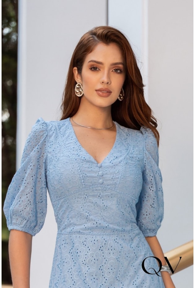 VESTIDO LONGO EM LASIE AZUL - JANY PIM