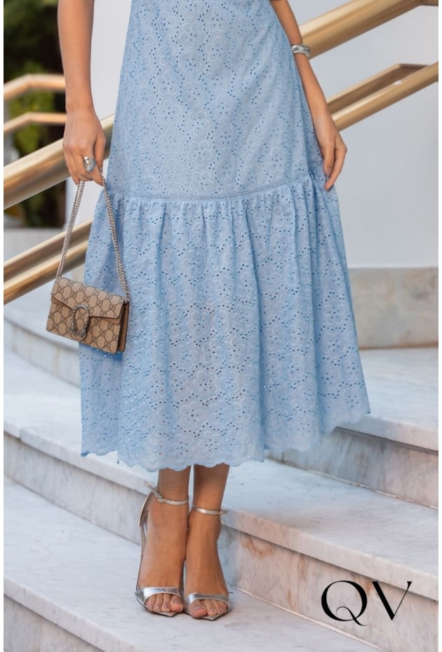VESTIDO LONGO EM LASIE AZUL - JANY PIM