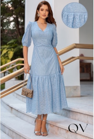 VESTIDO LONGO EM LASIE AZUL - JANY PIM