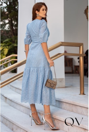 VESTIDO LONGO EM LASIE AZUL - JANY PIM