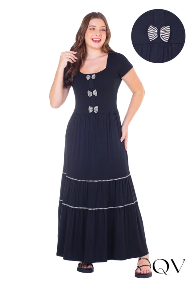 VESTIDO LONGO EM MALHA COM LAÇOS PRETO - HAPUK VESTIDO LONGO EM MALHA COM LAÇOS PRETO - HAPUK