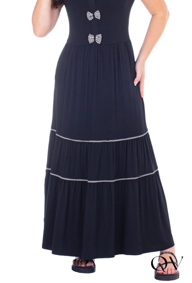 VESTIDO LONGO EM MALHA COM LAÇOS PRETO - HAPUK VESTIDO LONGO EM MALHA COM LAÇOS PRETO - HAPUK