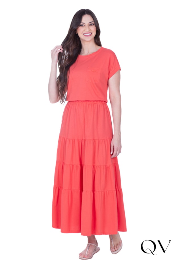VESTIDO LONGO EM MALHA DE ALGODÃO LARANJA - HAPUK VESTIDO LONGO EM MALHA DE ALGODÃO LARANJA - HAPUK