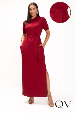 VESTIDO LONGO EM MALHA MOLETINHO BORDÔ - LEKAZIS