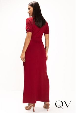 VESTIDO LONGO EM MALHA MOLETINHO BORDÔ - LEKAZIS