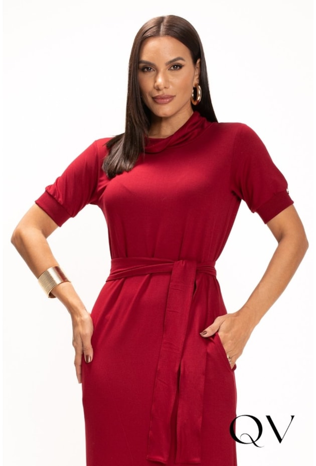 VESTIDO LONGO EM MALHA MOLETINHO BORDÔ - LEKAZIS