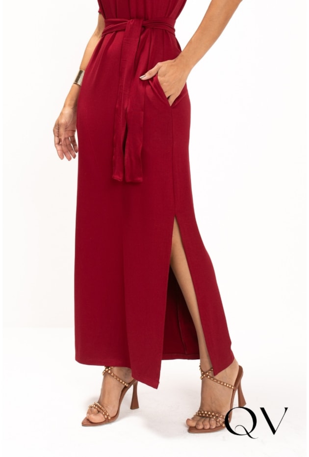 VESTIDO LONGO EM MALHA MOLETINHO BORDÔ - LEKAZIS