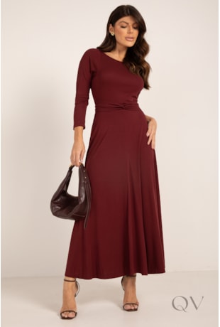VESTIDO LONGO EM MALHA TRICOT BORDÔ - LEKAZIS