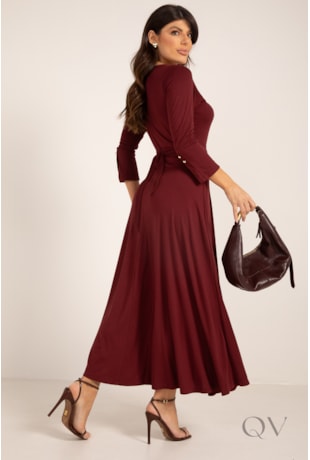 VESTIDO LONGO EM MALHA TRICOT BORDÔ - LEKAZIS