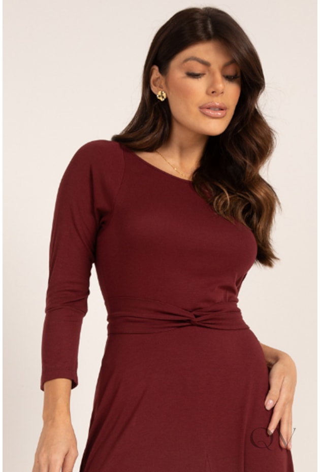 VESTIDO LONGO EM MALHA TRICOT BORDÔ - LEKAZIS