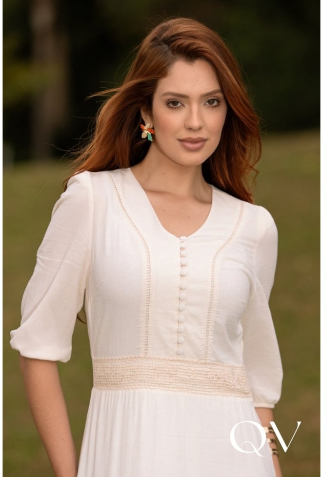 VESTIDO LONGO EM OASIS OFF WHITE - JANY PIM