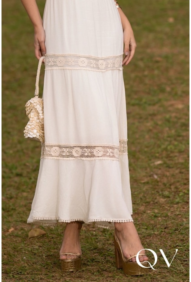 VESTIDO LONGO EM OASIS OFF WHITE - JANY PIM