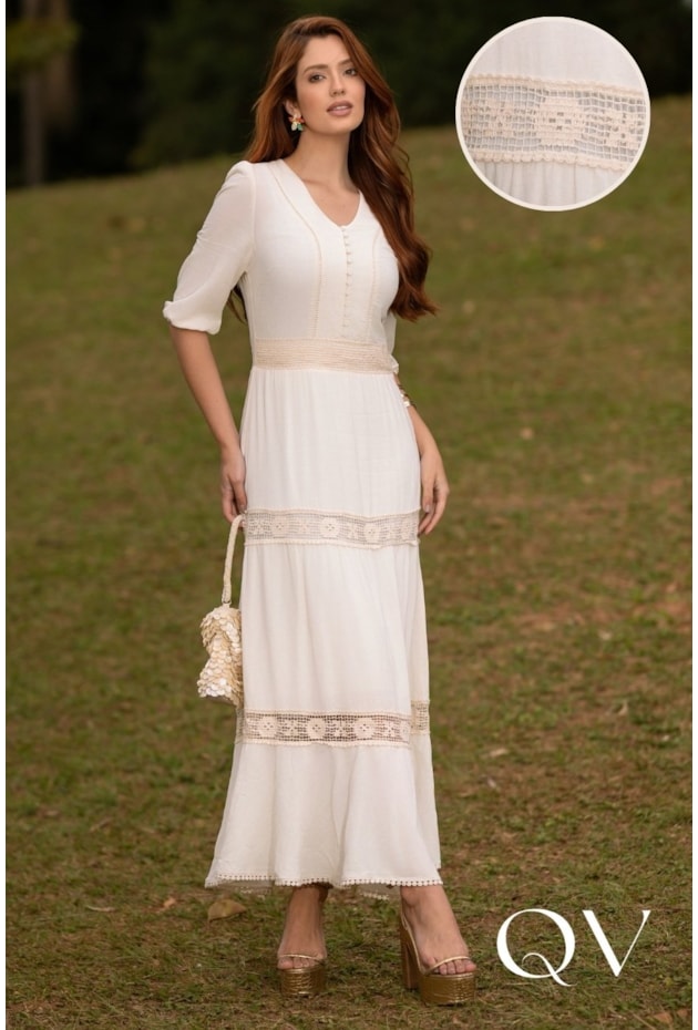 VESTIDO LONGO EM OASIS OFF WHITE - JANY PIM