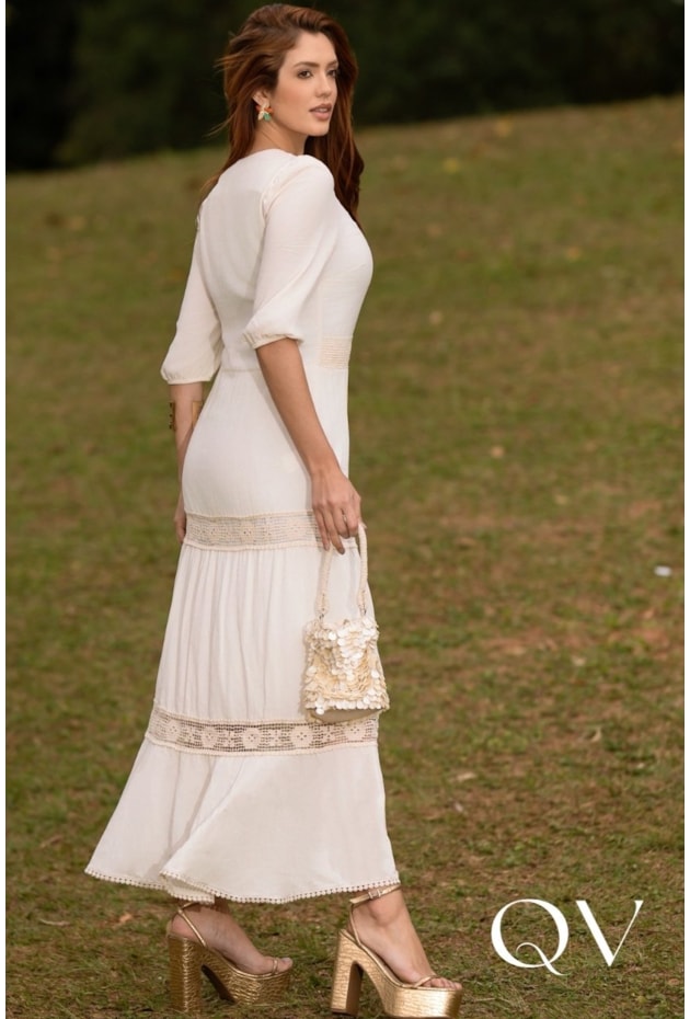 VESTIDO LONGO EM OASIS OFF WHITE - JANY PIM