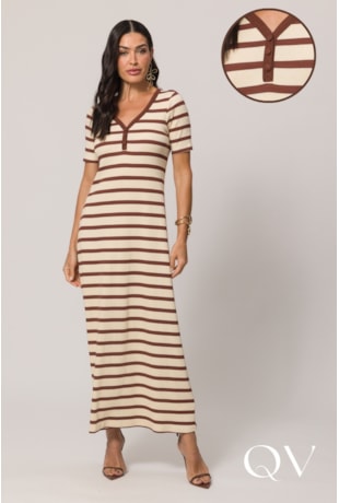 VESTIDO LONGO EM RIBANA CACAU - DOCE TRAMA