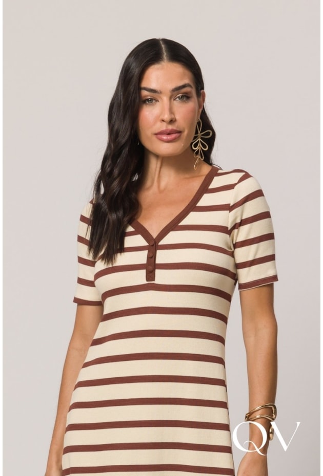 VESTIDO LONGO EM RIBANA CACAU - DOCE TRAMA