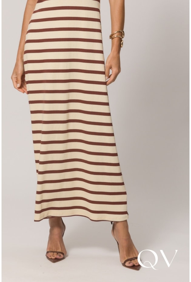 VESTIDO LONGO EM RIBANA CACAU - DOCE TRAMA