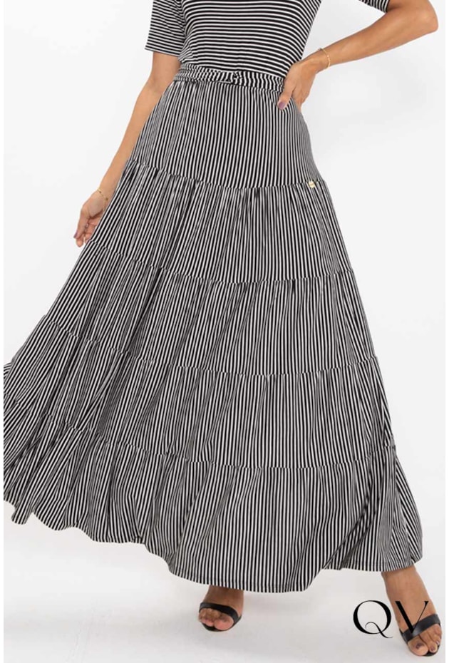 VESTIDO LONGO EM VISCOLYCRA LISTRADO P&B - LEKAZIS