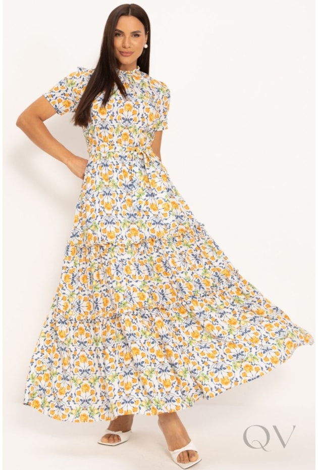 VESTIDO LONGO EM VISCOSE ESTAMPA LIMÕES - LEKAZIS