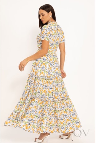 VESTIDO LONGO EM VISCOSE ESTAMPA LIMÕES - LEKAZIS
