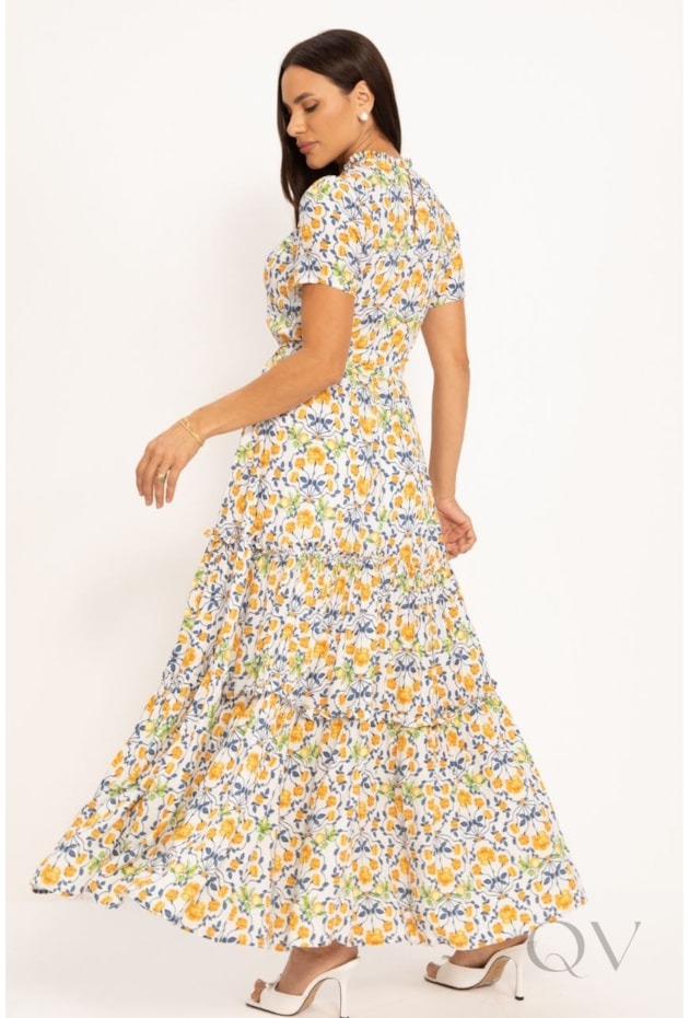 VESTIDO LONGO EM VISCOSE ESTAMPA LIMÕES - LEKAZIS