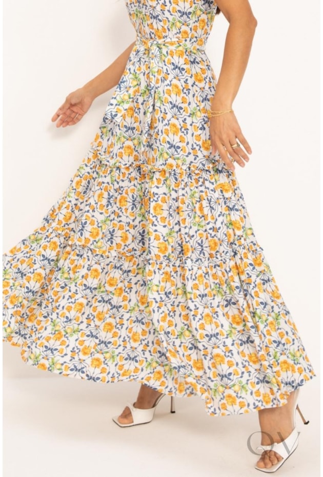 VESTIDO LONGO EM VISCOSE ESTAMPA LIMÕES - LEKAZIS