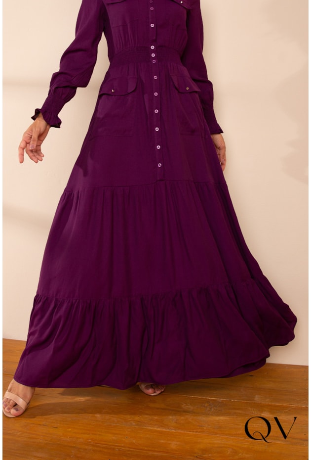 VESTIDO LONGO EM VISCOSE ROXO - LEKAZIS