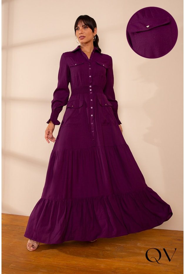 VESTIDO LONGO EM VISCOSE ROXO - LEKAZIS 