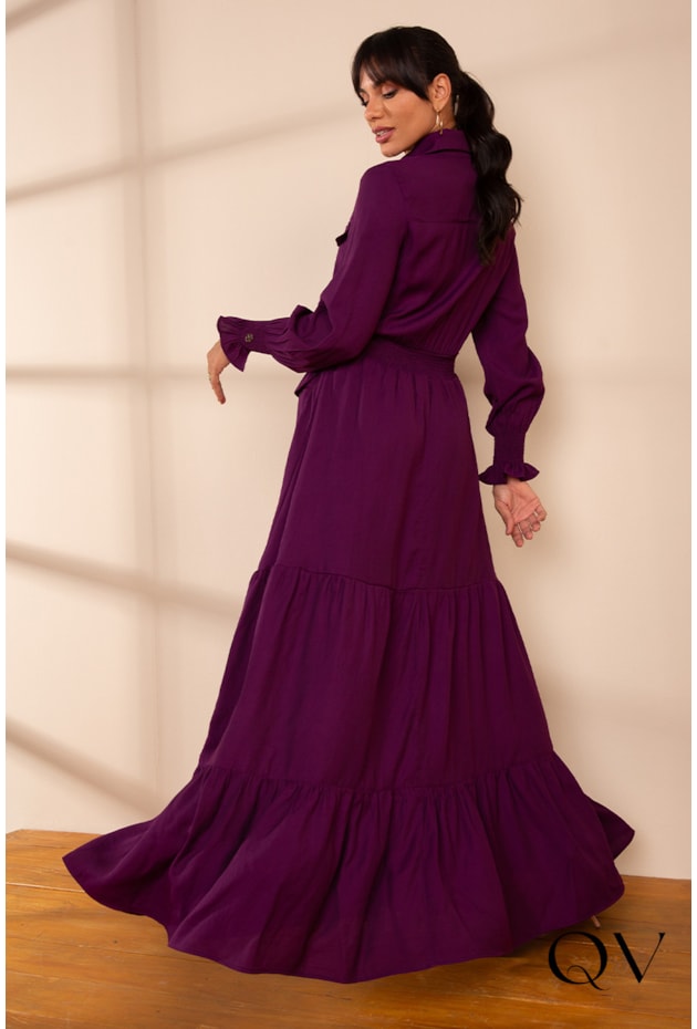 VESTIDO LONGO EM VISCOSE ROXO - LEKAZIS 