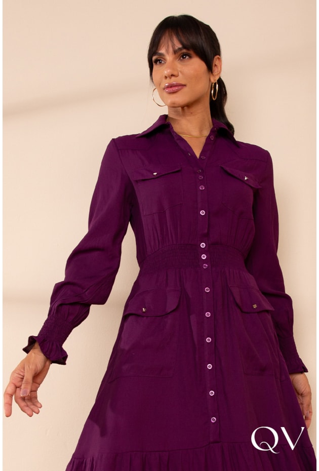 VESTIDO LONGO EM VISCOSE ROXO - LEKAZIS 