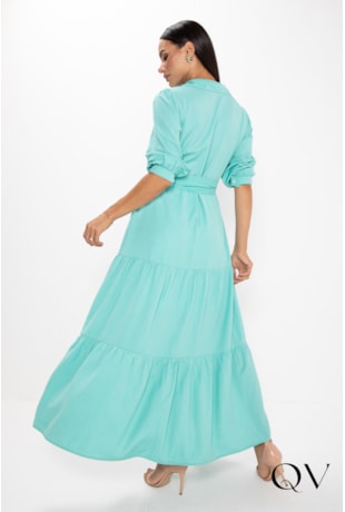 VESTIDO LONGO EM VISCOSE VERDE ÁGUA - LEKAZIS