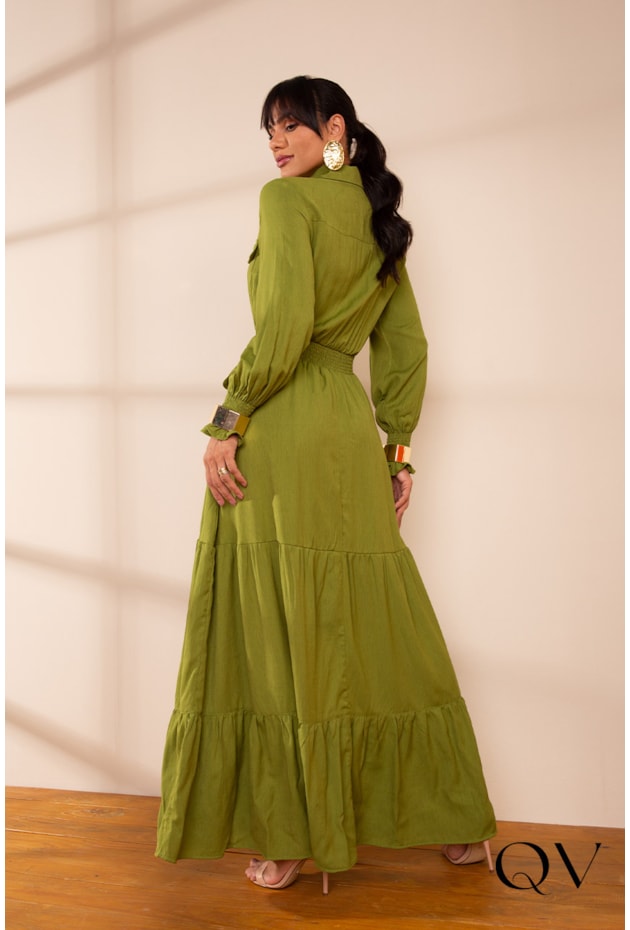 VESTIDO LONGO EM VISCOSE VERDE - LEKAZIS