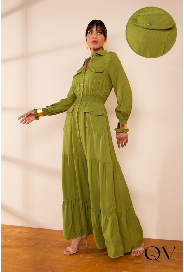 VESTIDO LONGO EM VISCOSE VERDE - LEKAZIS 