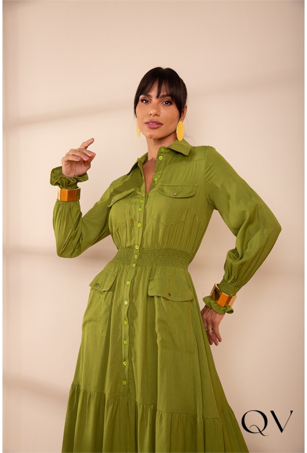 VESTIDO LONGO EM VISCOSE VERDE - LEKAZIS 