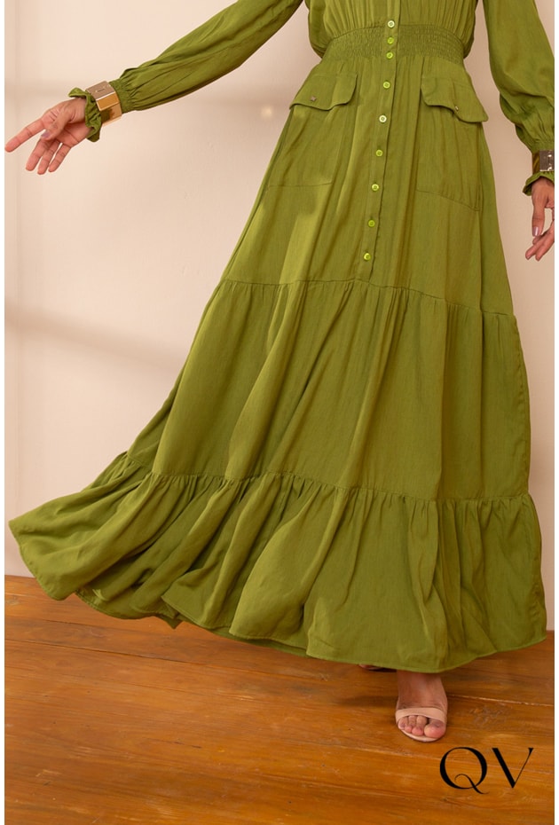 VESTIDO LONGO EM VISCOSE VERDE - LEKAZIS 