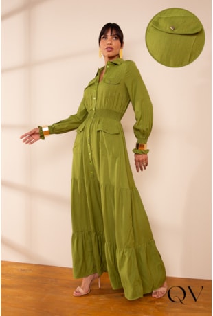 VESTIDO LONGO EM VISCOSE VERDE - LEKAZIS 