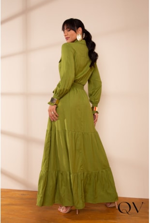 VESTIDO LONGO EM VISCOSE VERDE - LEKAZIS 