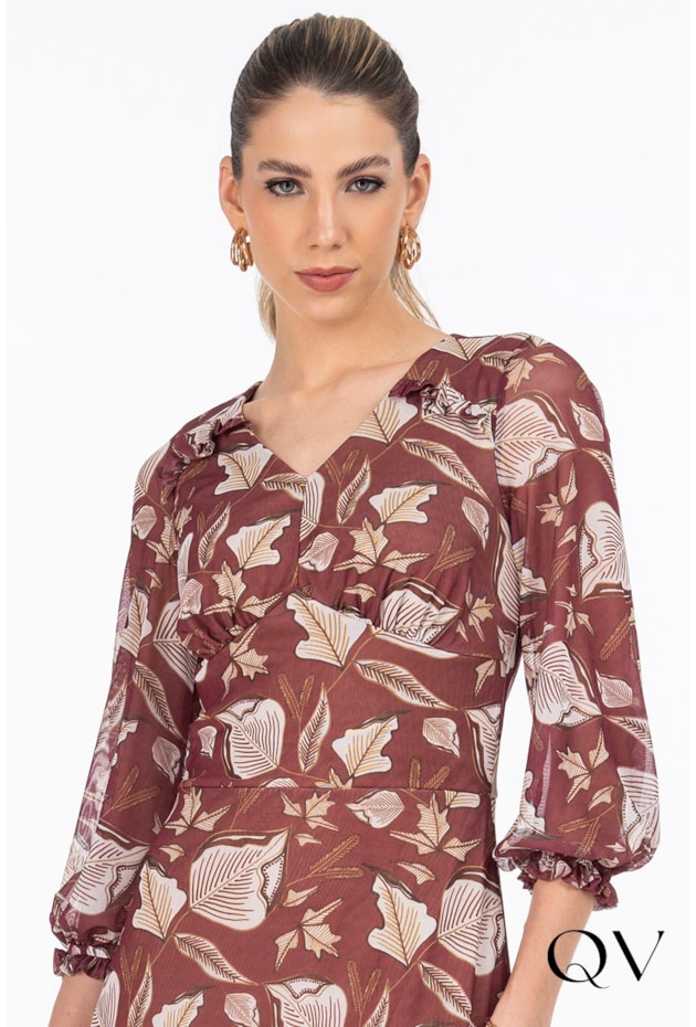 VESTIDO LONGO ESTAMPADO VINHO - VIA TOLENTINO