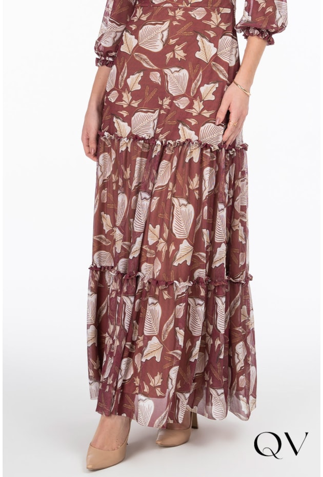 VESTIDO LONGO ESTAMPADO VINHO - VIA TOLENTINO