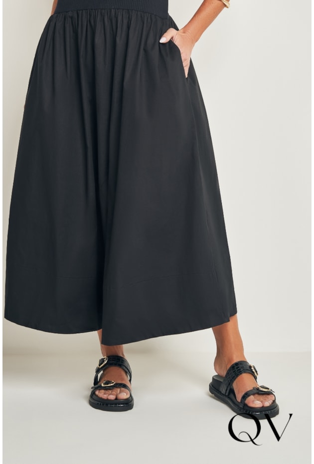 VESTIDO LONGO EVASÊ EM RIBANA E PLANO TRICOLINE PRETO - DOCE TRAMA