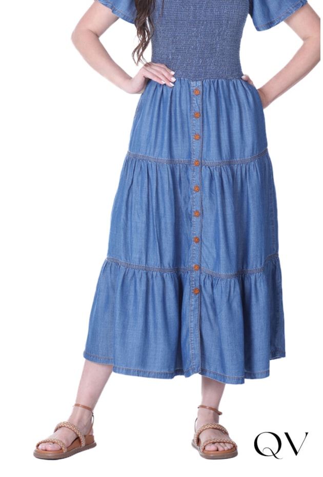 VESTIDO LONGO FRANZIDO EM JEANS - HAPUK