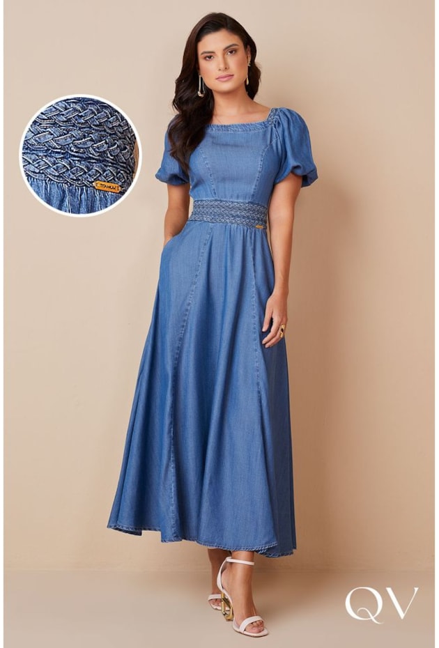 VESTIDO LONGO JEANS SUSTENTAVÉL DETALHE TRESSÊ - TITANIUM JEANS VESTIDO LONGO JEANS SUSTENTAVÉL DETALHE TRESSÊ - TITANIUM JEANS
