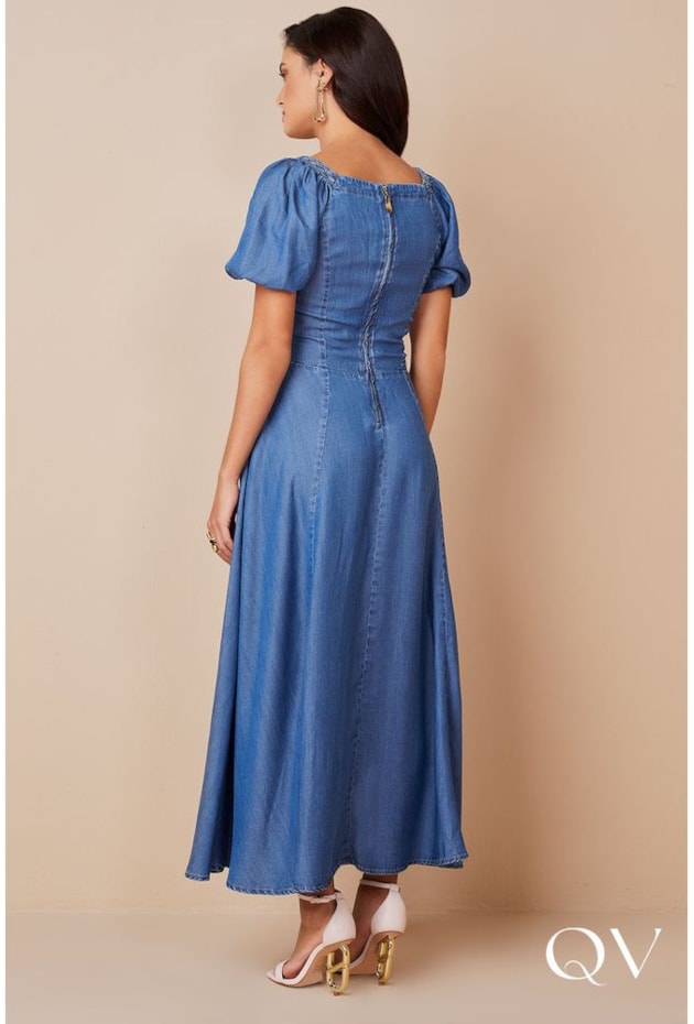 VESTIDO LONGO JEANS SUSTENTAVÉL DETALHE TRESSÊ - TITANIUM JEANS VESTIDO LONGO JEANS SUSTENTAVÉL DETALHE TRESSÊ - TITANIUM JEANS