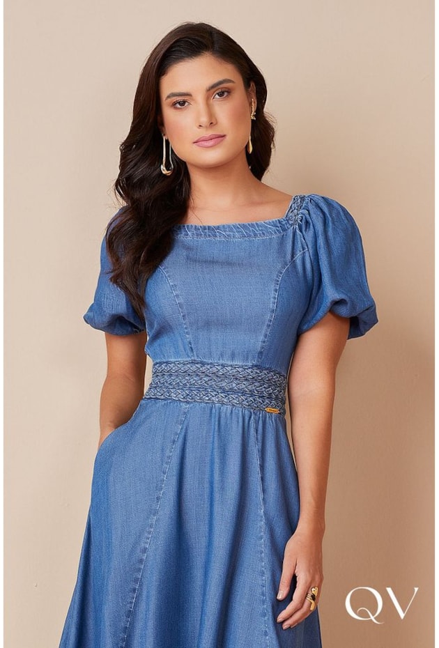 VESTIDO LONGO JEANS SUSTENTAVÉL DETALHE TRESSÊ - TITANIUM JEANS VESTIDO LONGO JEANS SUSTENTAVÉL DETALHE TRESSÊ - TITANIUM JEANS