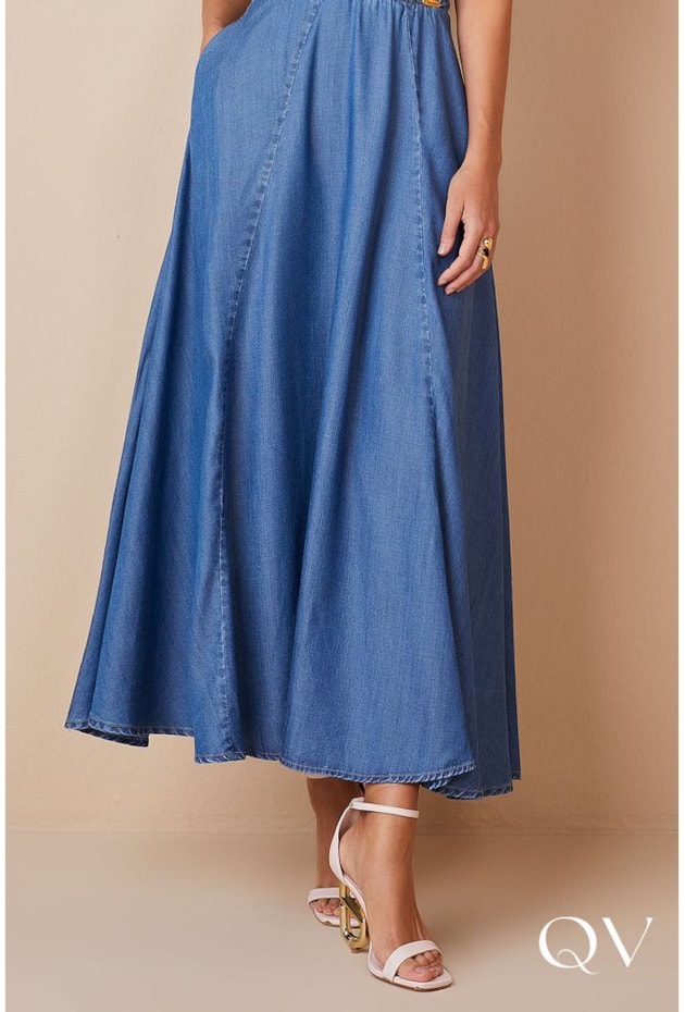 VESTIDO LONGO JEANS SUSTENTAVÉL DETALHE TRESSÊ - TITANIUM JEANS VESTIDO LONGO JEANS SUSTENTAVÉL DETALHE TRESSÊ - TITANIUM JEANS