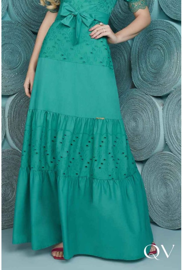 VESTIDO LONGO LAISE E GUIPPIR VERDE - FASCÍNIUS