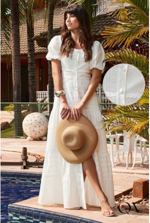 VESTIDO LONGO MIX DE LAISE BRANCO - LUZIA FAZZOLLI