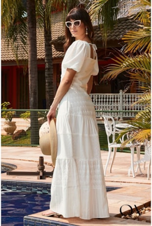 VESTIDO LONGO MIX DE LAISE BRANCO - LUZIA FAZZOLLI