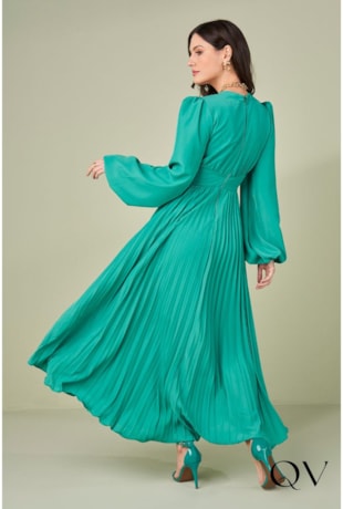 VESTIDO LONGO PLISSADO VERDE - TITANIUM JEANS
